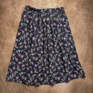 TanJay Vintage Floral Midi Skirt Navy Multicolor A Line Elastic Waist Women's 1X